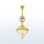 gold pvd steel belly banana w 8mm jewel ball w diamond