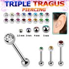 hexdc 316l steel triple tragus piercing w 3 5mm bezel set ball