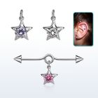 incndz3 steel industrial loop barbell w cone star w round cz 