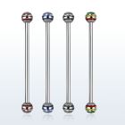 indby5 surgical steel industrial barbell w color stripe balls