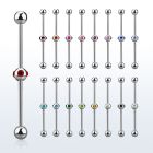 indsh12 316l steel industrial barbell w center multi jewel ball
