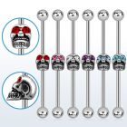 indsh4 barbell industrial acero 316l bolas arriba abajo 5mm calavera fundida centro barra ojos cristal al por mayor