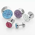 ipfc high polished 316l steel fake plug w multi crystal top