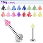 lbbecn3 316l steel labret with 3mm acrylic uv beach cone