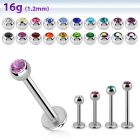 lbc3 16g 316l steel labret with 3mm bezel set jewel ball