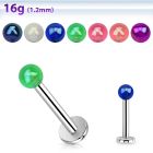 lbeuvbab 316l steel labret w a 3mm ab coated acrylic ball