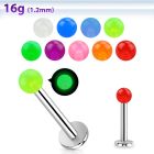 lbglb3 316l steel labret with 3mm glow in the dark acrylic ball