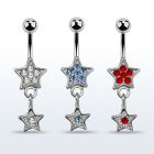 mcd367 316l steel belly banana w crystal star dangling star