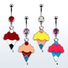 mcd412 316l steel belly banana w painted ice cream cone dangle