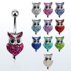 mcd416 316l steel belly banana with ferido glued crystal owl