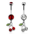 mcd447x piercing ombligo acero quirurgico doble bola joya bisel 5 8mm cerezas cristal s 10mm distribuidor