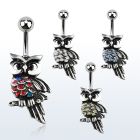 mcd452 316l steel belly banana with a black owl with crystals