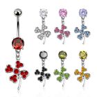 mcd541x piercing ombligo acero quirurgico zirconia redonda 8mm hoja trebol shamrock cristal al por mayor