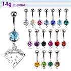 mcd575 316l steel belly banana w jewel ball dangling diamond