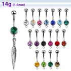 mcd583 piercing ombligo acero quirurgico bola joya bisel 8mm pluma 10mm distribuidor mayorista