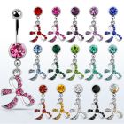 mcd588 steel belly banana w dangling crystal studded bow