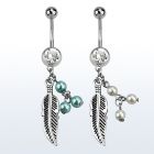 mcd601 steel belly banana w dangling feather pearls