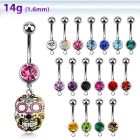 mcd644 piercing ombligo acero quirurgico bola joya bisel 8mm calavera azucar pintada 10mm al por mayor