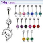 mcd672 belly banana w a dangling crystal studded dolphin 