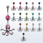 mcd681 piercing ombligo acero quirurgico bola joya bisel 8mm pulpo colgado cristal 10mm mayorista