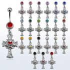 mcd694 piercing ombligo acero quirurgico bola joya bisel 8mm cruz calavera ojos cristal mayorista