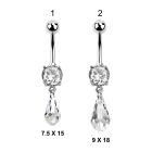 mcd712 piercing ombligo acero quirurgico zirconia 8mm elegante cristal gota larga colgado mayorista