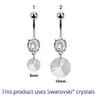 mcd718 steel belly banana w a dangling round swarovski crystal