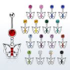 mcd760 piercing ombligo acero quirurgico bola 8mm joya bisel colgante mariposa cristal cuerpo plata mayorista