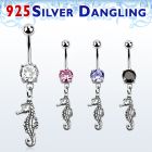 mcdvd13 piercing ombligo acero 316l zirconia redonda 8mm caballito mar plata esterlina colgado venta