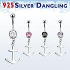 mcdvd22 piercing ombligo acero 316l zirconia redonda 8mm ancla liso plata esterlina colgado venta