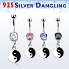 mcdvd30 steel belly banana w round cz silver ying yang symbol