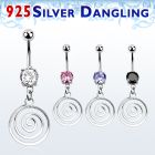 mcdvd32 piercing ombligo acero 316l zirconia redonda 8mm remolino plata esterlina colgado venta