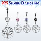 mcdvd4 piercing ombligo acero 316l zirconia redonda 8mm arbol vida plata esterlina colgado distribuidor mayorista