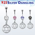 mcdvd6 piercing ombligo acero 316l zirconia redonda 8mm estrella david plata esterlina colgado al por mayor