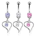 mcdz12 316l steel belly banana w prong cz heart w round cz