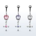 mcdz14s 316l steel belly banana with prong cz small cross