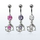mcdz15 316l steel belly banana w prong cz cz w dolphin couple