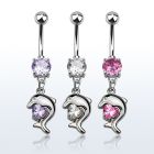 mcdz300 316 steel belly banana w prong cz dolphin w cz stone