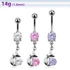 mcdz378 316l steel belly banana w 2 bezel ladycat w round cz