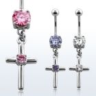 mcdz394 316l steel belly banana with cross w central prong cz