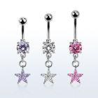 mcdz413 piercing ombligo acero quirurgico zirconita redonda 8mm colgante flor zirconia plata mayorista