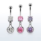 mcdz417 steel cz belly banana w round dangling w cz stone