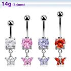 mcdz589 piercing ombligo acero quirurgico bola 8mm joya bisel colgante mariposa zirconia engastada distribuidor mayorista