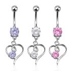 mcdz59 316l steel belly banana w prong cz heart w round cz