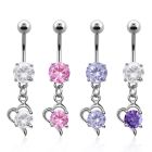 mcdz9 316l steel belly banana w prong cz dangling heart w cz