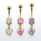 mdgz419 piercing ombligo acero 316l oro zirconita redonda 8mm colgante corazon zirconia redonda medio oro al por mayor