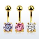 mdgz527 banana ombligo acero 316l anodizado dorado zirconia redonda 7mm al por mayor