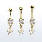 mdgzs6 piercing ombligo acero 316l anodizado dorado zirconia redonda 8mm colgante estrella zirconia 6mm oro al por mayor