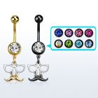 mdk507 piercing ombligo acero 316l pvd bola joya 8mm colgante negro dorado bigote gafas 38 10mm al por mayor