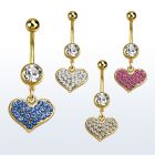 mdk705 gold 316l steel belly banana w gold plated heart